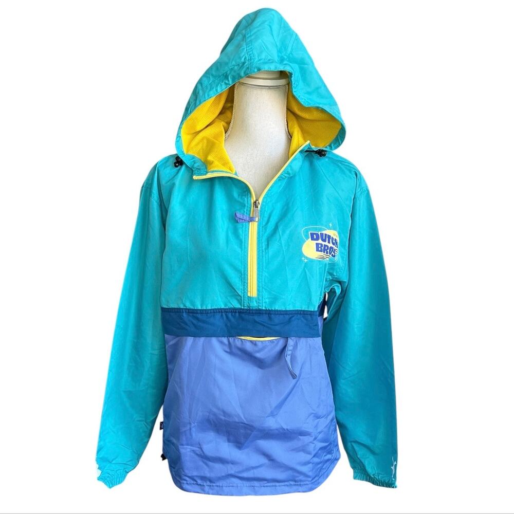 Dutch bros blue color block wonder breaker jacket size small outerwear outdoors